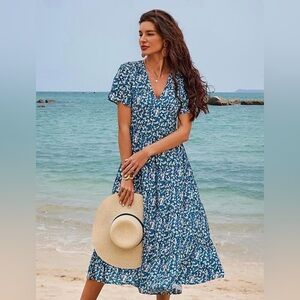 NWT! ADOR | Women's Mid-Length Dress | Short Sleeve V-neck Floral Print | XXL